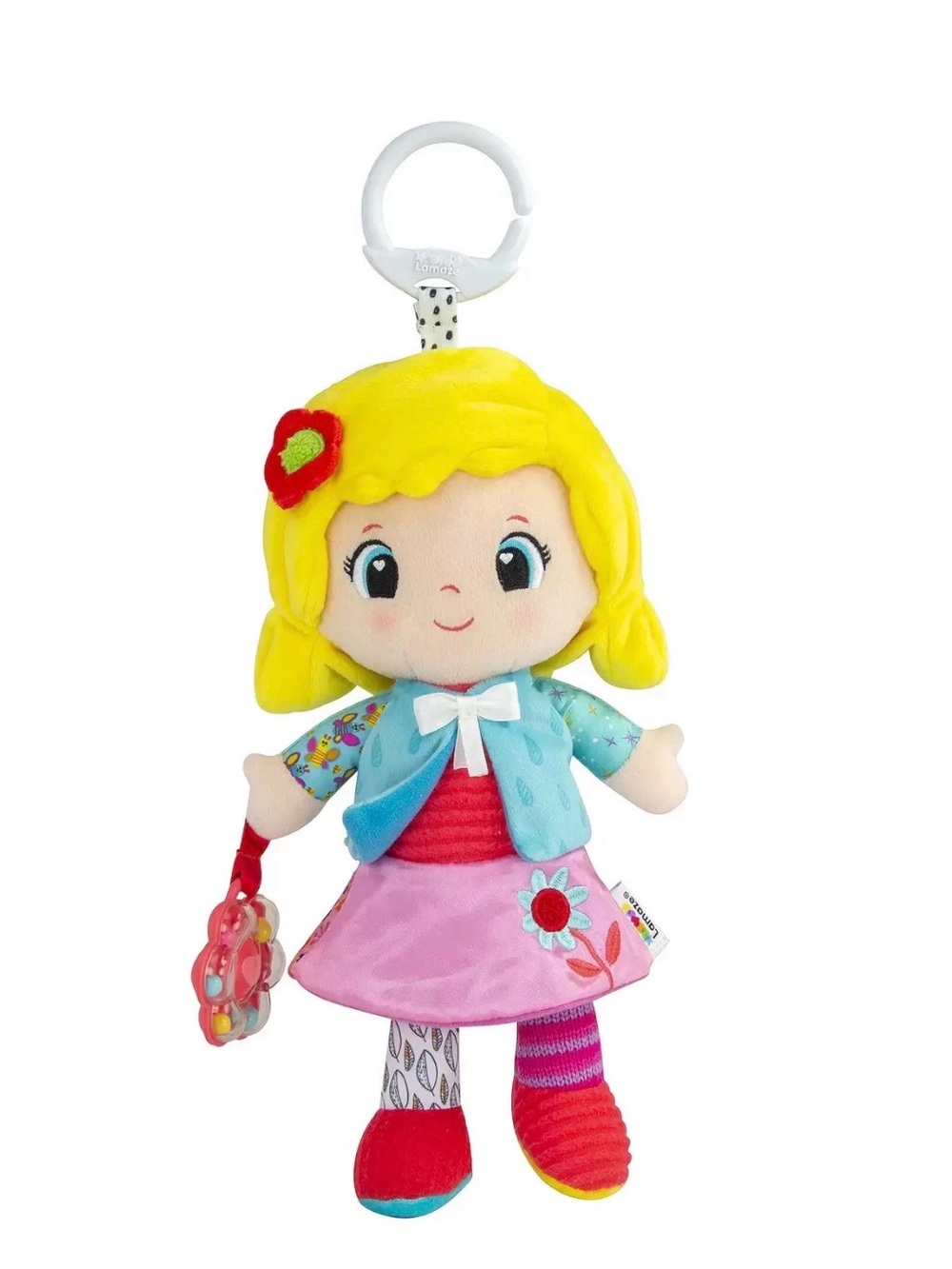 Lamaze Plush Clip-On Doll in Yellow Hair, Blue Jacket & Pink Skirt